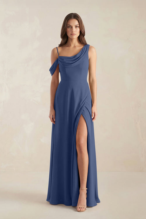 One-Shoulder Chiffon A-Line Bridesmaid Dress in Navy One-Shoulder Chiffon A-Line Bridesmaid Dress in Navy