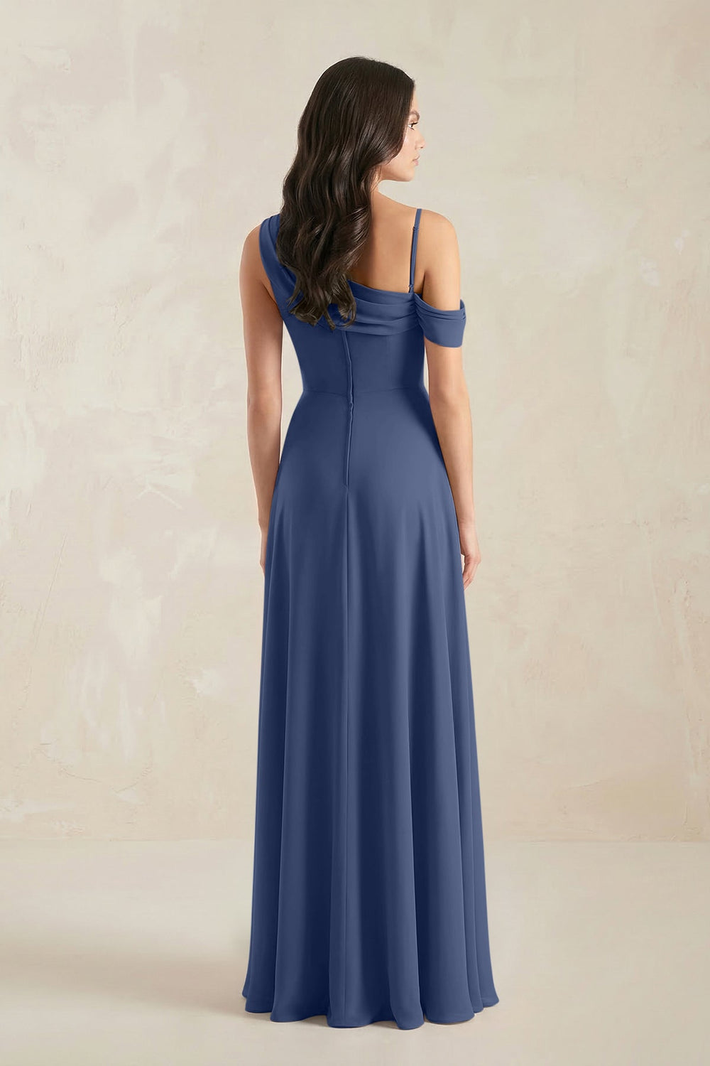 One-Shoulder Chiffon A-Line Bridesmaid Dress in Navy - KissProm BRIDESMAID DRESSES