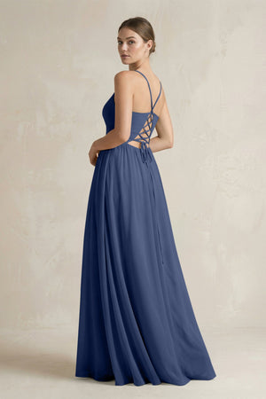 A-Line Spaghetti Strap Chiffon Bridesmaid Dress in Navy - KissProm BRIDESMAID DRESSES