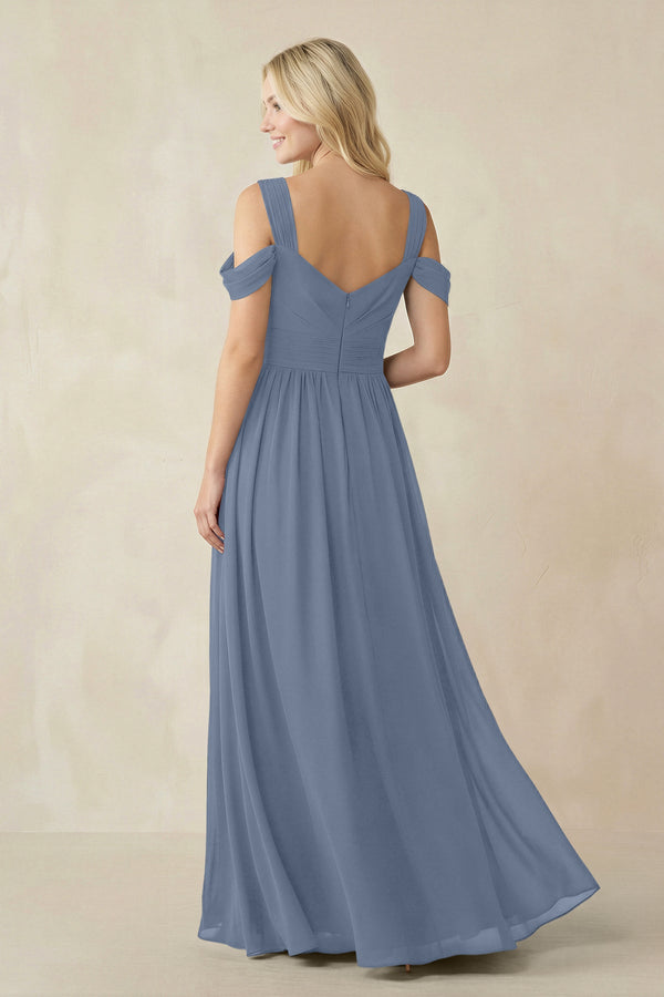 Chiffon A-Line Bridesmaid Dress with Slit  in Neptune - KissProm BRIDESMAID DRESSES