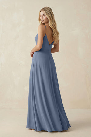 Cami Strap A-Line Chiffon Bridesmaid Dress with Slit in Neptune - KissProm BRIDESMAID DRESSES