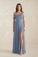 One-Shoulder Chiffon A-Line Bridesmaid Dress in Neptune - KissProm BRIDESMAID DRESSES