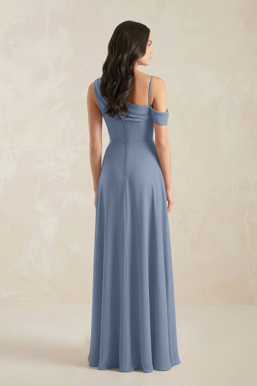 One-Shoulder Chiffon A-Line Bridesmaid Dress in Neptune - KissProm BRIDESMAID DRESSES