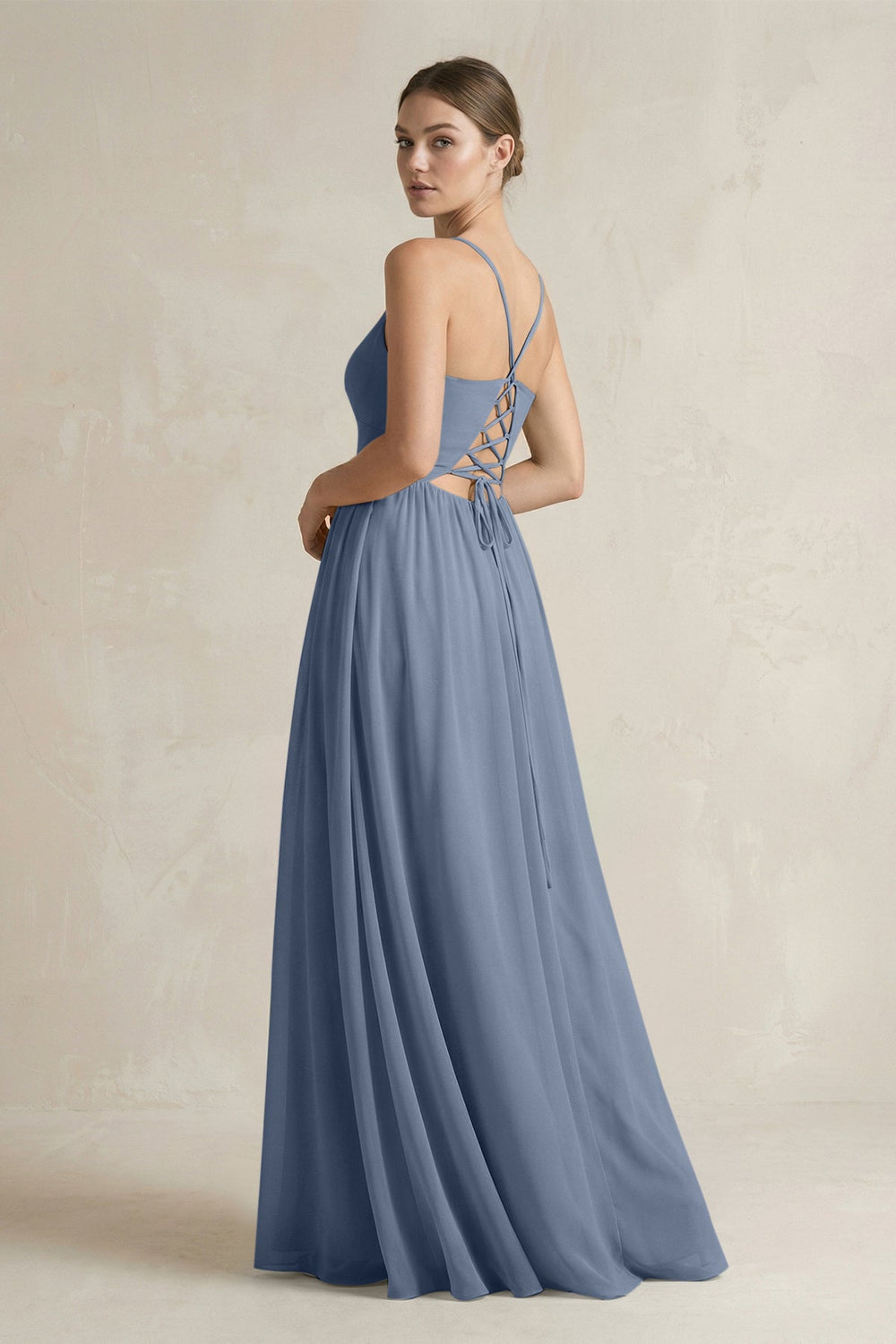 A-Line Spaghetti Strap Chiffon Bridesmaid Dress in Neptune - KissProm BRIDESMAID DRESSES
