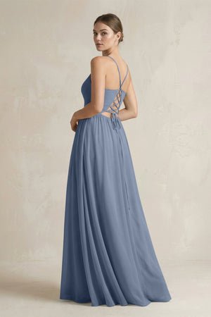A-Line Spaghetti Strap Chiffon Bridesmaid Dress in Neptune - KissProm BRIDESMAID DRESSES