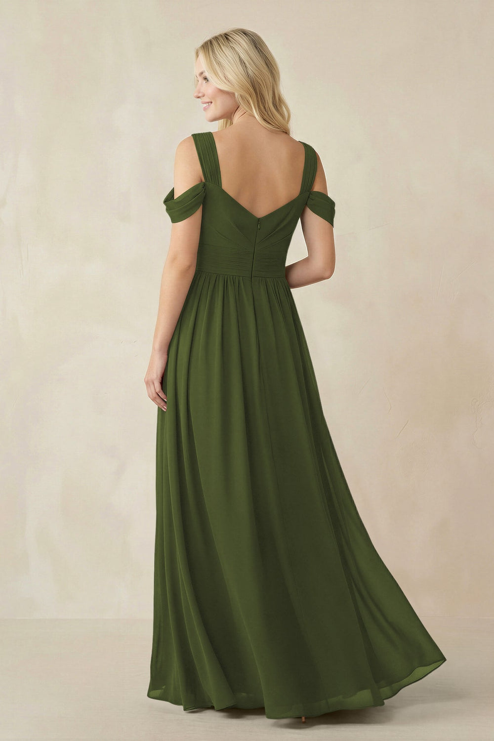 Chiffon A-Line Bridesmaid Dress with Slit  in Olive - KissProm BRIDESMAID DRESSES