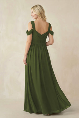 Chiffon A-Line Bridesmaid Dress with Slit  in Olive - KissProm BRIDESMAID DRESSES