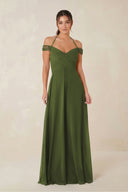 A-Line Off-the-Shoulder Chiffon Bridesmaid Dress in Olive - KissProm BRIDESMAID DRESSES