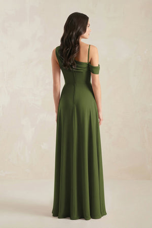 One-Shoulder Chiffon A-Line Bridesmaid Dress in Olive - KissProm BRIDESMAID DRESSES