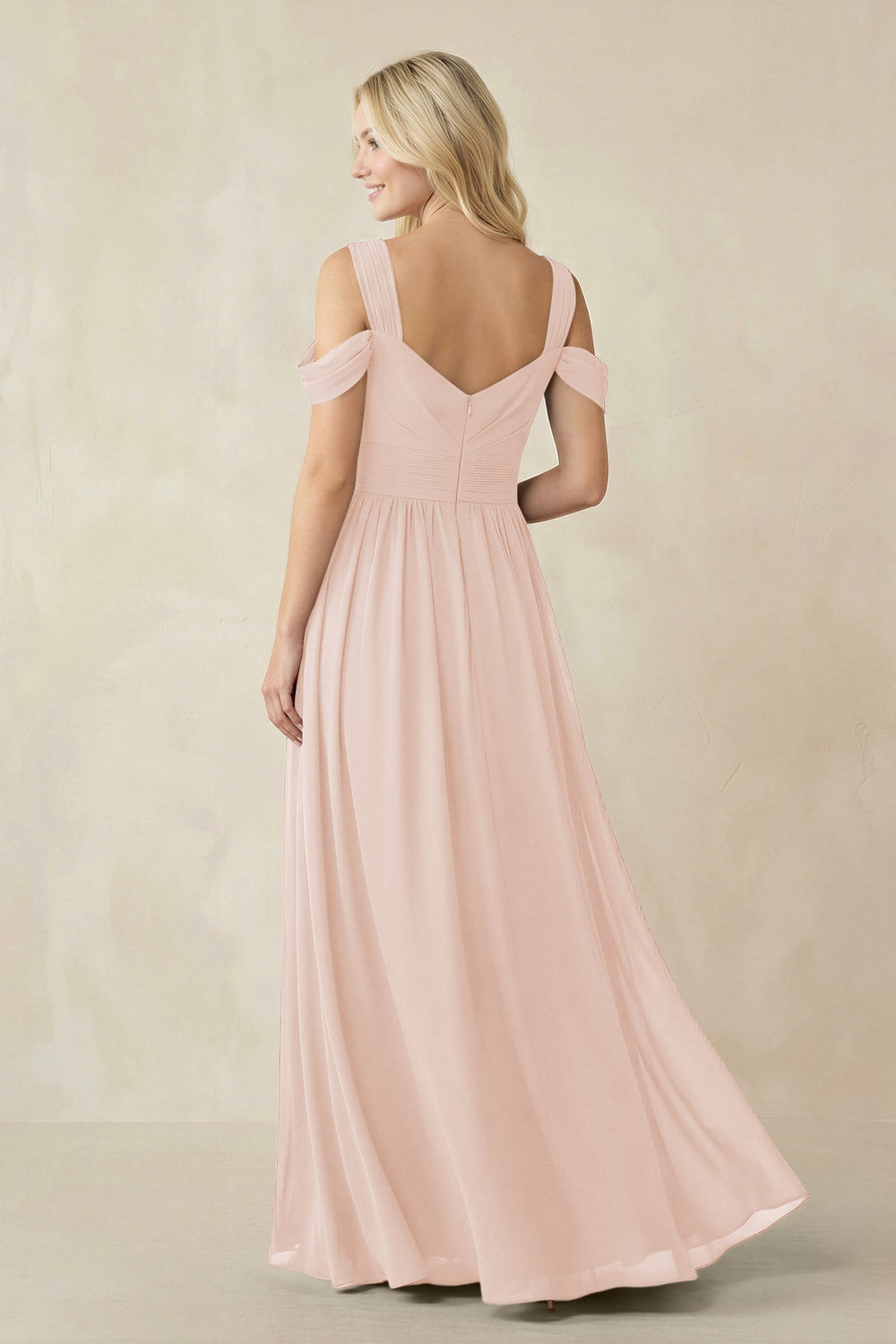 Chiffon A-Line Bridesmaid Dress with Slit  in Pale Blush - KissProm BRIDESMAID DRESSES