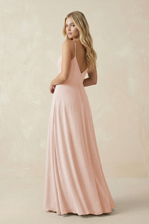 Cami Strap A-Line Chiffon Bridesmaid Dress with Slit in Pale Blush - KissProm BRIDESMAID DRESSES