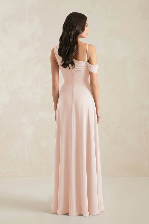 One-Shoulder Chiffon A-Line Bridesmaid Dress in Pale Blush - KissProm BRIDESMAID DRESSES