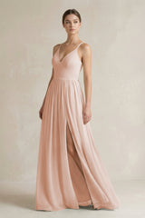 A-Line Spaghetti Strap Chiffon Bridesmaid Dress in Pale Blush - KissProm BRIDESMAID DRESSES