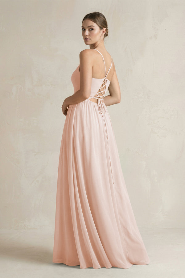 A-Line Spaghetti Strap Chiffon Bridesmaid Dress in Pale Blush - KissProm BRIDESMAID DRESSES