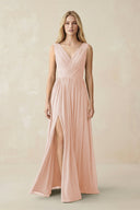 V-Neck Chiffon Pleated A-Line Bridesmaid Dress in Pale Blush - KissProm BRIDESMAID DRESSES