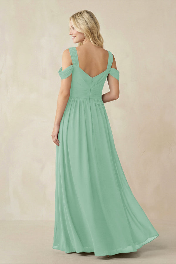 Chiffon A-Line Bridesmaid Dress with Slit  in Pale Pistachio - KissProm BRIDESMAID DRESSES