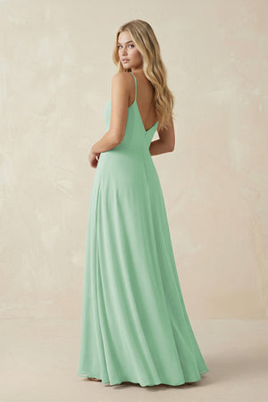 Cami Strap A-Line Chiffon Bridesmaid Dress with Slit in Pale Pistachio - KissProm BRIDESMAID DRESSES