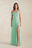 One-Shoulder Chiffon A-Line Bridesmaid Dress in Pale Pistachio - KissProm BRIDESMAID DRESSES