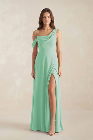 One-Shoulder Chiffon A-Line Bridesmaid Dress in Pale Pistachio - KissProm BRIDESMAID DRESSES