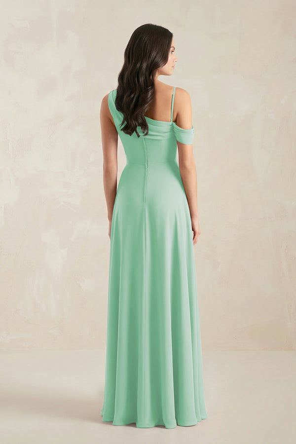 One-Shoulder Chiffon A-Line Bridesmaid Dress in Pale Pistachio - KissProm BRIDESMAID DRESSES