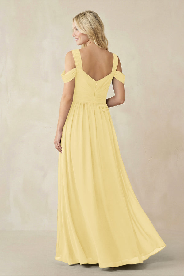 Chiffon A-Line Bridesmaid Dress with Slit  in Pastel Yellow - KissProm BRIDESMAID DRESSES