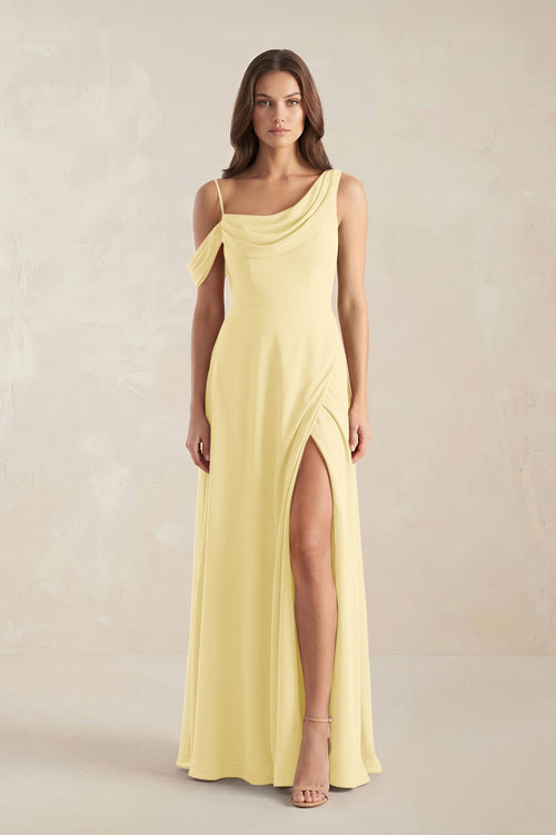 yellow bridesmaid dresses one shoulder Long Chiffon Yellow Bridesmaid Dresses One Shoulder Bridesmaid Dresses ARD1154 main image 0