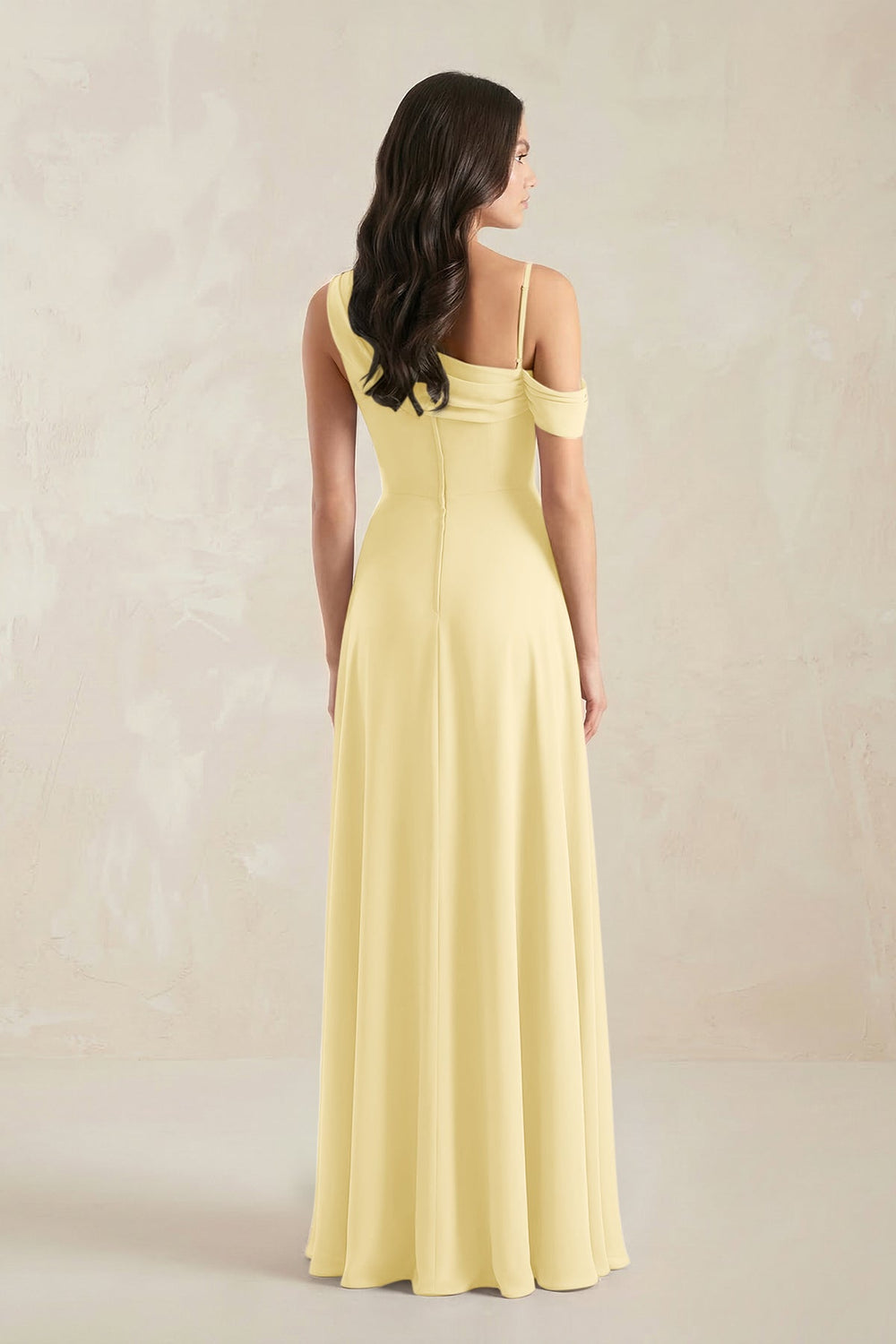 One-Shoulder Chiffon A-Line Bridesmaid Dress in Pastel Yellow - KissProm BRIDESMAID DRESSES