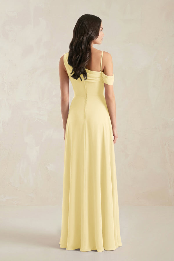 One-Shoulder Chiffon A-Line Bridesmaid Dress in Pastel Yellow - KissProm BRIDESMAID DRESSES