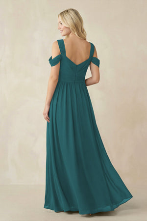Chiffon A-Line Bridesmaid Dress with Slit  in Pine - KissProm BRIDESMAID DRESSES