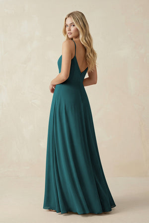 Cami Strap A-Line Chiffon Bridesmaid Dress with Slit in Pine - KissProm BRIDESMAID DRESSES