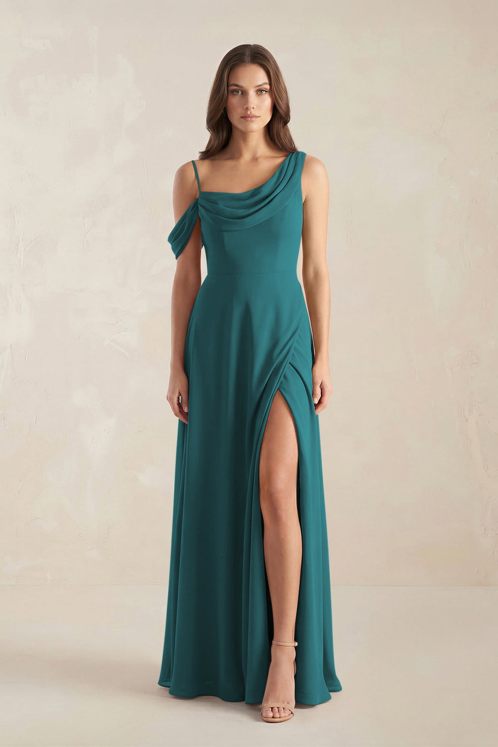 One-Shoulder Chiffon A-Line Bridesmaid Dress in Pine - KissProm BRIDESMAID DRESSES