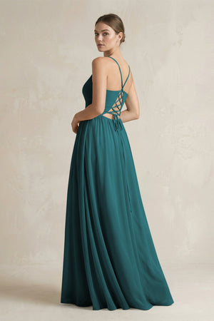 A-Line Spaghetti Strap Chiffon Bridesmaid Dress in Pine - KissProm BRIDESMAID DRESSES