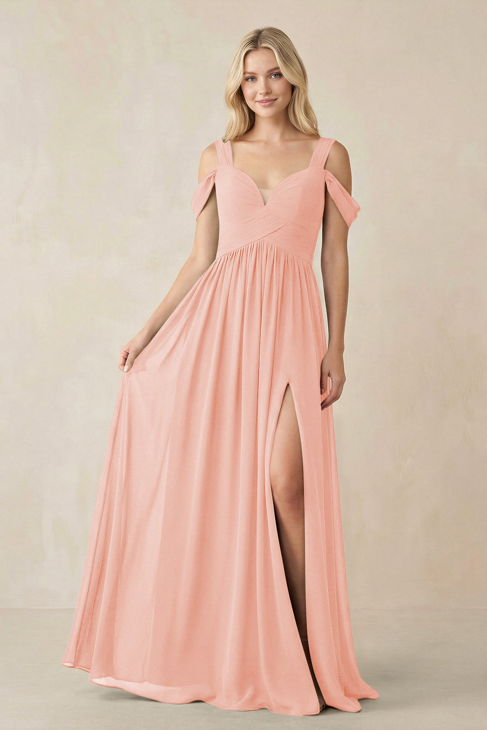 Chiffon A-Line Bridesmaid Dress with Slit  in Rose Petal - KissProm BRIDESMAID DRESSES