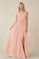 Chiffon A-Line Bridesmaid Dress with Slit  in Rose Petal - KissProm BRIDESMAID DRESSES