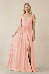 Chiffon A-Line Bridesmaid Dress with Slit  in Rose Petal - KissProm BRIDESMAID DRESSES