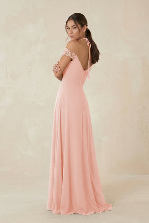 A-Line Off-the-Shoulder Chiffon Bridesmaid Dress in Rose Petal - KissProm BRIDESMAID DRESSES
