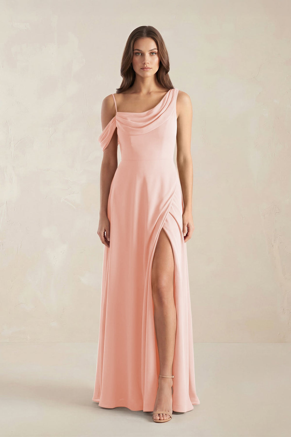 One-Shoulder Chiffon A-Line Bridesmaid Dress in Rose Petal - KissProm BRIDESMAID DRESSES