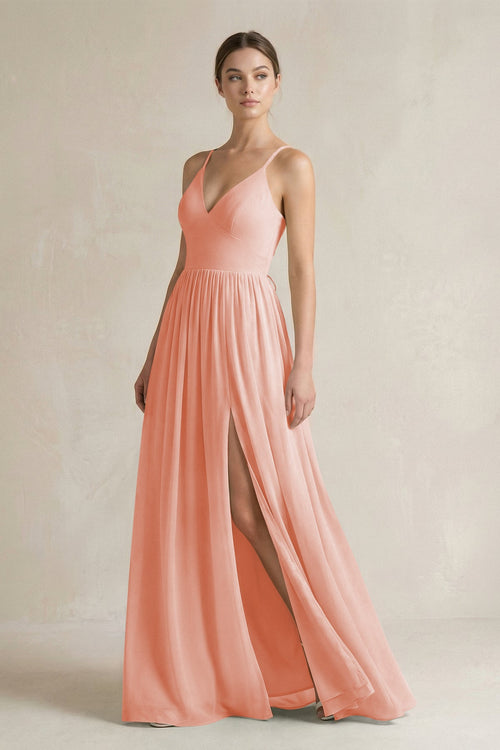 A-Line Spaghetti Strap Chiffon Bridesmaid Dress in Rose Petal - KissProm BRIDESMAID DRESSES