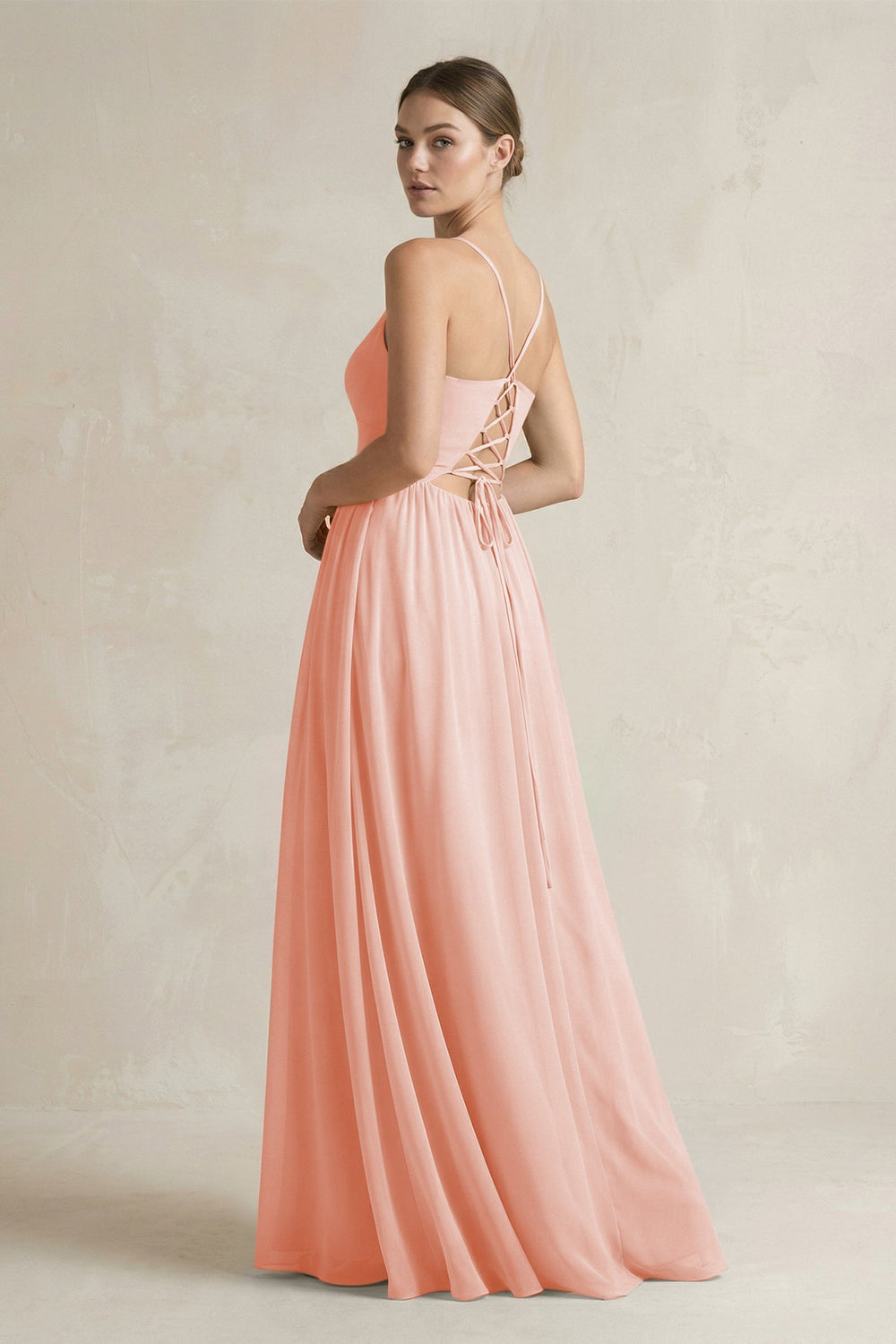 A-Line Spaghetti Strap Chiffon Bridesmaid Dress in Rose Petal - KissProm BRIDESMAID DRESSES