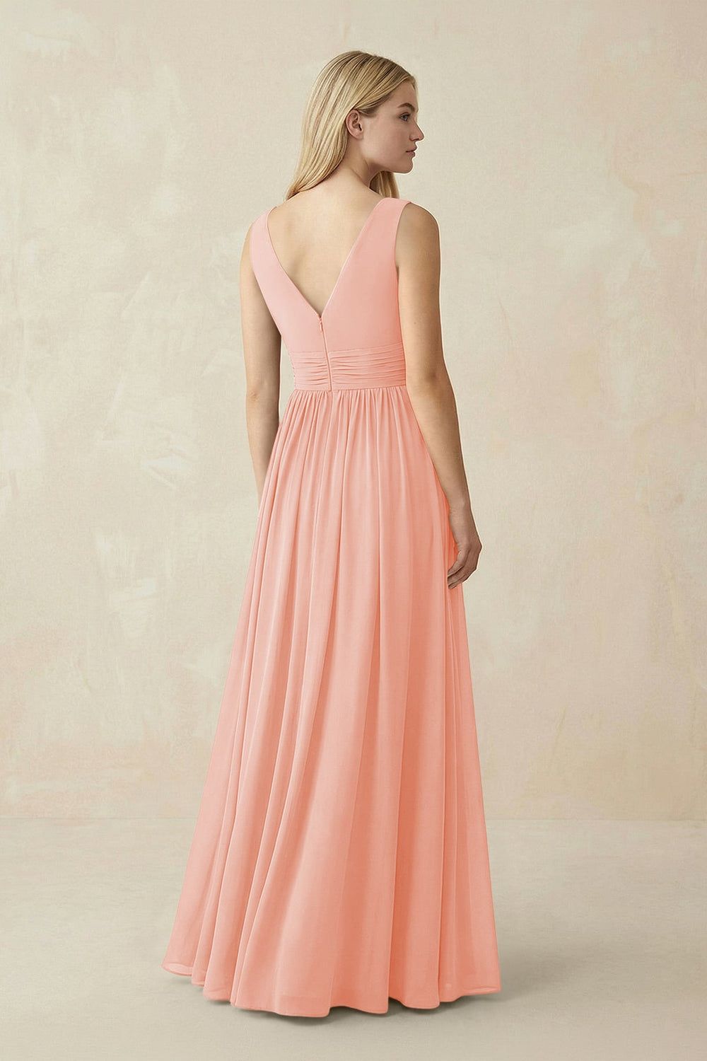V-Neck Chiffon Pleated A-Line Bridesmaid Dress in Rose Petal - KissProm BRIDESMAID DRESSES
