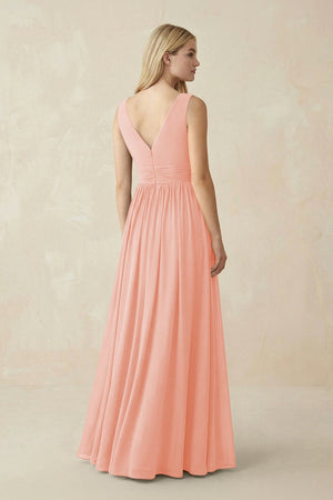 V-Neck Chiffon Pleated A-Line Bridesmaid Dress in Rose Petal - KissProm BRIDESMAID DRESSES