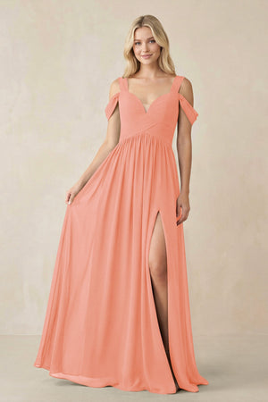 Chiffon A-Line Bridesmaid Dress with Slit  in Rosette - KissProm BRIDESMAID DRESSES