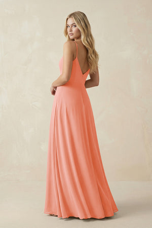 Cami Strap A-Line Chiffon Bridesmaid Dress with Slit in Rosette - KissProm BRIDESMAID DRESSES