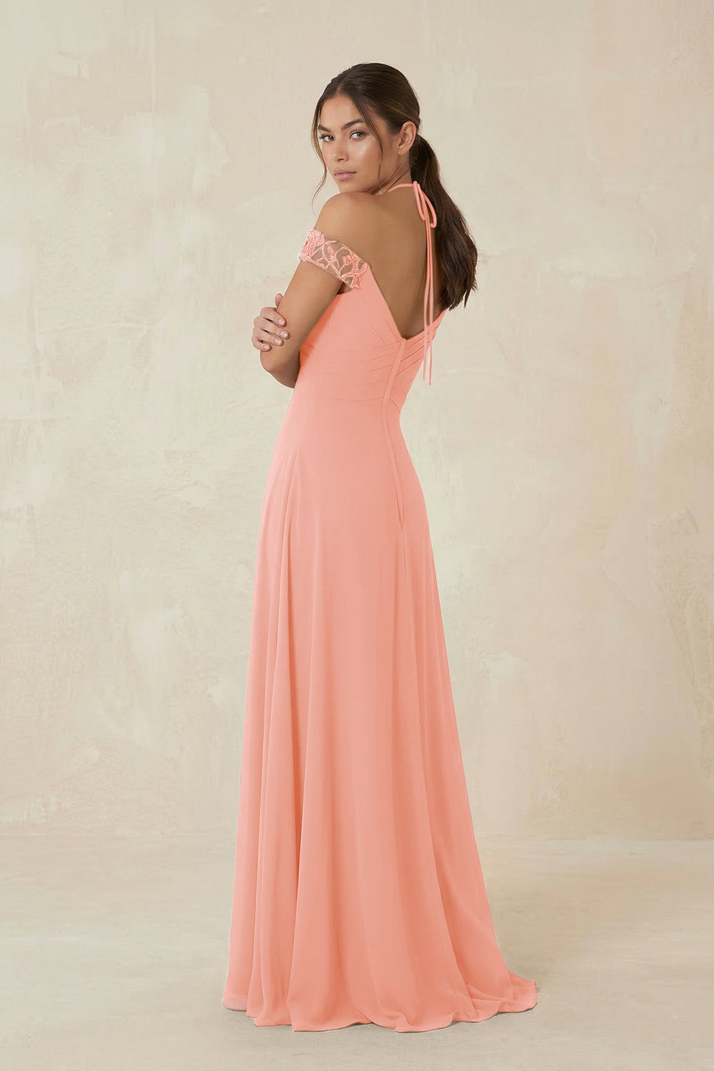 A-Line Off-the-Shoulder Chiffon Bridesmaid Dress in Rosette - KissProm BRIDESMAID DRESSES