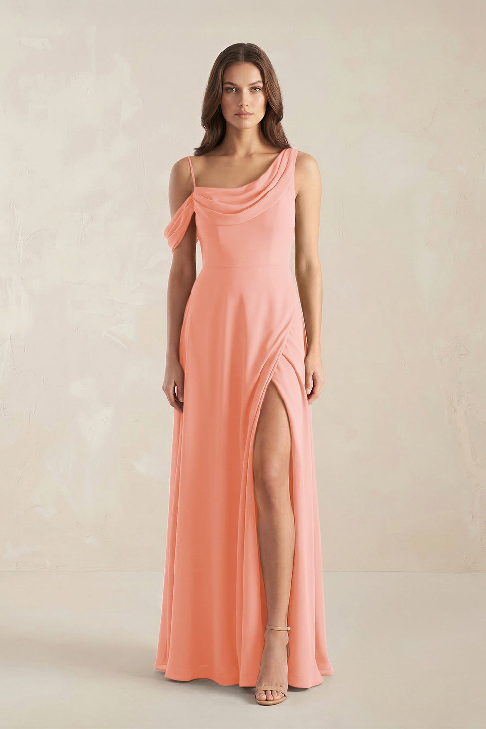 One-Shoulder Chiffon A-Line Bridesmaid Dress in Rosette - KissProm BRIDESMAID DRESSES