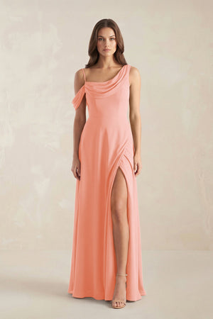 One-Shoulder Chiffon A-Line Bridesmaid Dress in Rosette - KissProm BRIDESMAID DRESSES