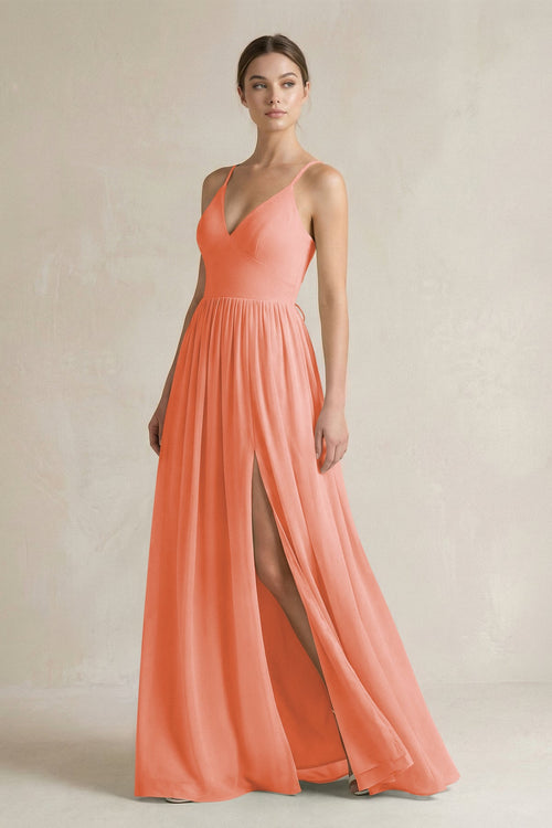 A-Line Spaghetti Strap Chiffon Bridesmaid Dress in Rosette - KissProm BRIDESMAID DRESSES