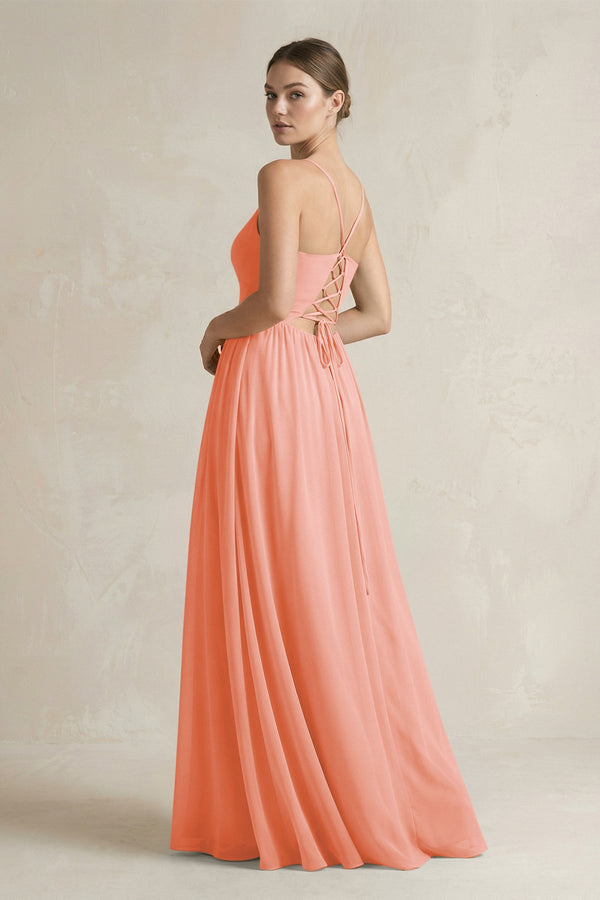 KissProm A-Line Spaghetti Strap Chiffon Bridesmaid Dress in Rosette, Rosette / 10