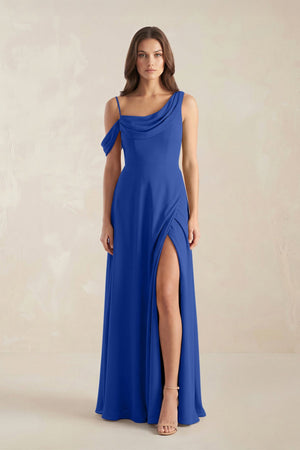 One-Shoulder Chiffon A-Line Bridesmaid Dress in Royal Blue - KissProm BRIDESMAID DRESSES