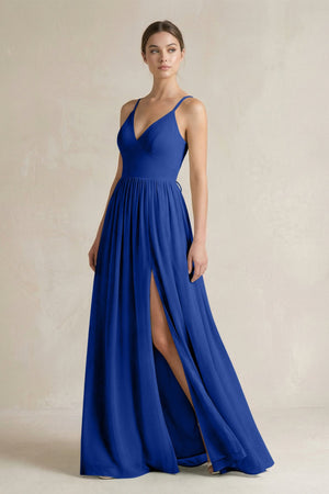 A-Line Spaghetti Strap Chiffon Bridesmaid Dress in Royal Blue - KissProm BRIDESMAID DRESSES
